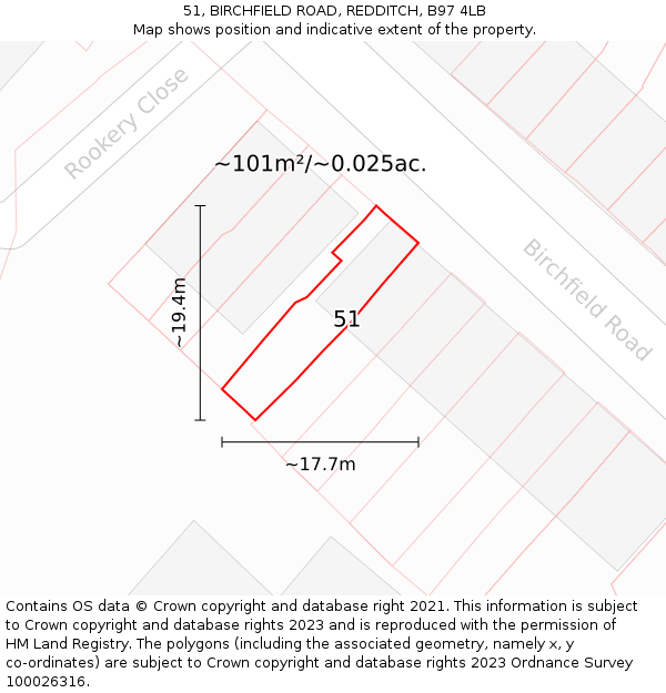 51, BIRCHFIELD ROAD, REDDITCH, B97 4LB: Plot and title map