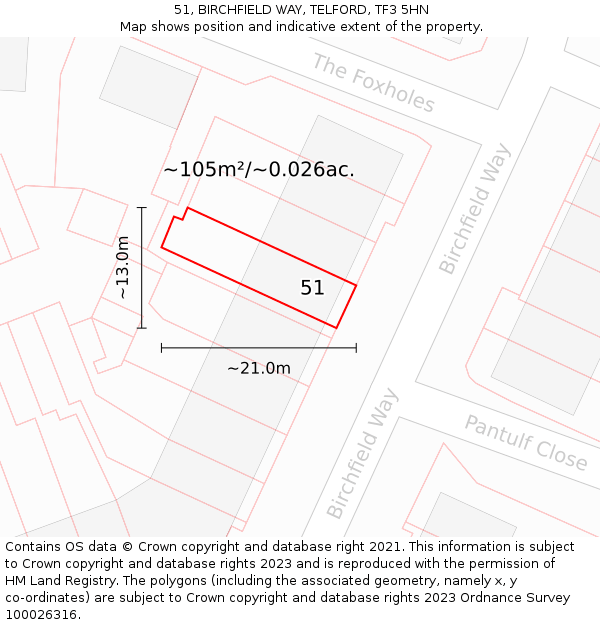51, BIRCHFIELD WAY, TELFORD, TF3 5HN: Plot and title map