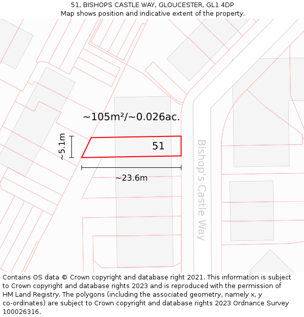 51, BISHOPS CASTLE WAY, GLOUCESTER, GL1 4DP: Plot and title map