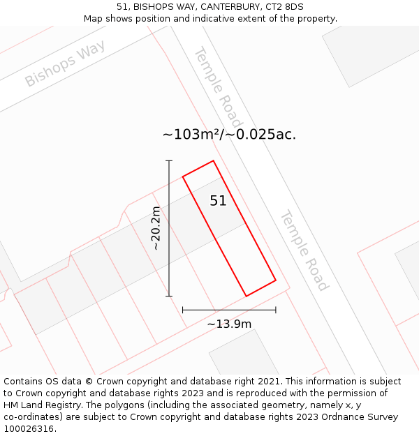 51, BISHOPS WAY, CANTERBURY, CT2 8DS: Plot and title map