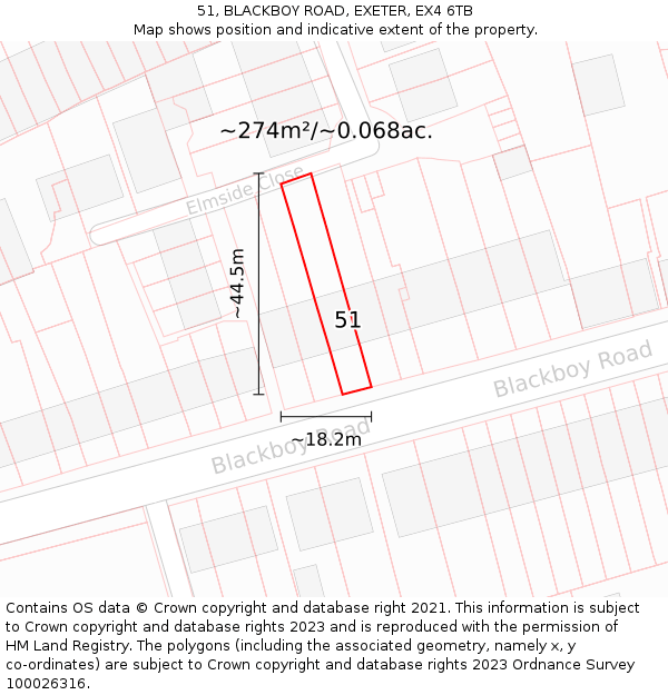 51, BLACKBOY ROAD, EXETER, EX4 6TB: Plot and title map
