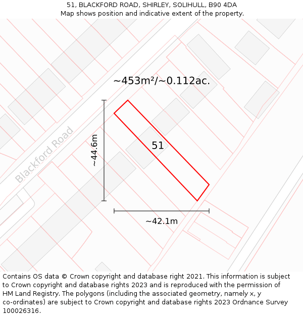 51, BLACKFORD ROAD, SHIRLEY, SOLIHULL, B90 4DA: Plot and title map