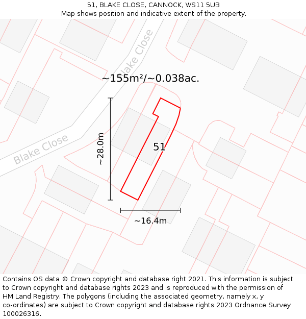 51, BLAKE CLOSE, CANNOCK, WS11 5UB: Plot and title map