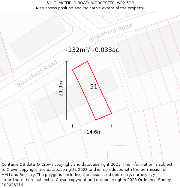 51, BLAKEFIELD ROAD, WORCESTER, WR2 5DP: Plot and title map