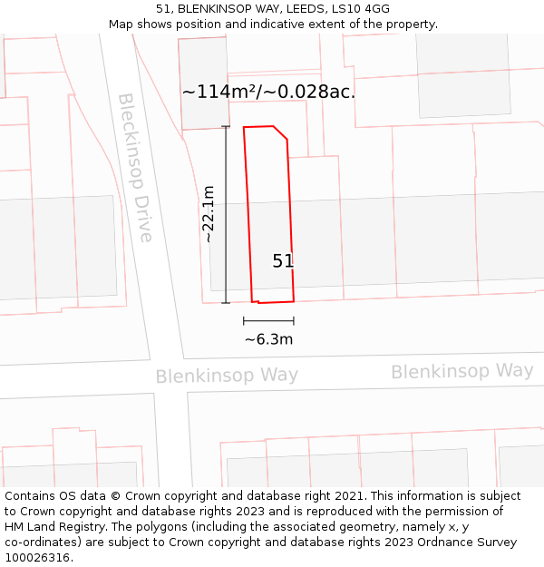 51, BLENKINSOP WAY, LEEDS, LS10 4GG: Plot and title map