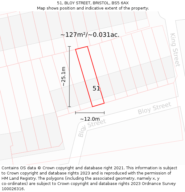 51, BLOY STREET, BRISTOL, BS5 6AX: Plot and title map