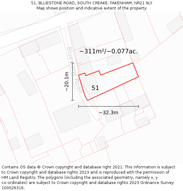 51, BLUESTONE ROAD, SOUTH CREAKE, FAKENHAM, NR21 9LY: Plot and title map
