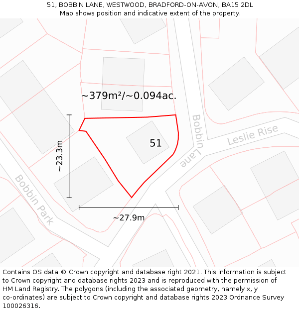 51, BOBBIN LANE, WESTWOOD, BRADFORD-ON-AVON, BA15 2DL: Plot and title map