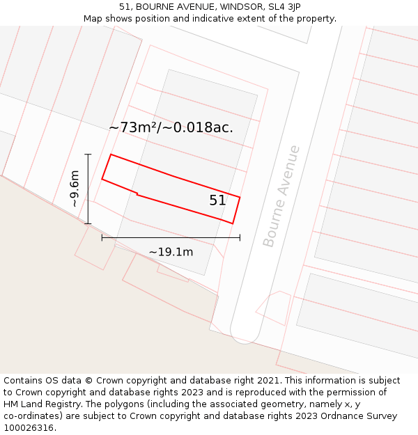 51, BOURNE AVENUE, WINDSOR, SL4 3JP: Plot and title map