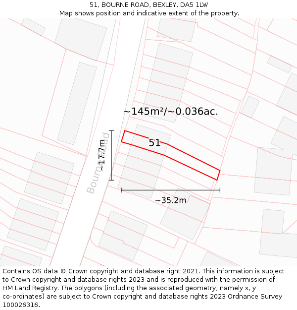 51, BOURNE ROAD, BEXLEY, DA5 1LW: Plot and title map