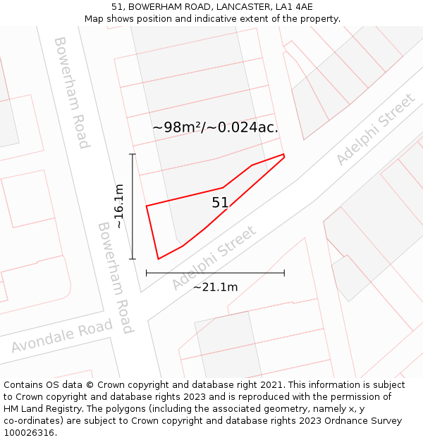 51, BOWERHAM ROAD, LANCASTER, LA1 4AE: Plot and title map
