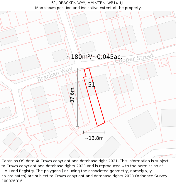 51, BRACKEN WAY, MALVERN, WR14 1JH: Plot and title map