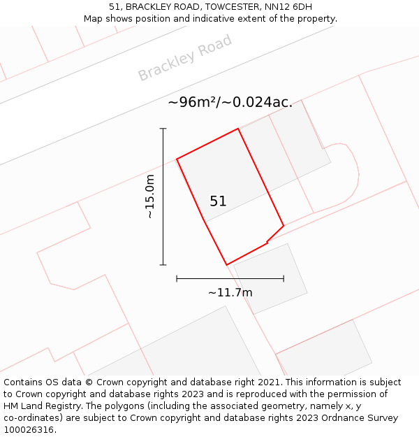 51, BRACKLEY ROAD, TOWCESTER, NN12 6DH: Plot and title map