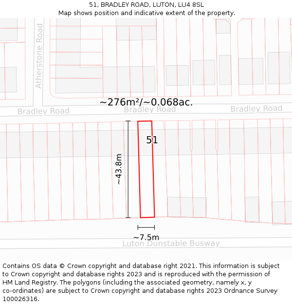51, BRADLEY ROAD, LUTON, LU4 8SL: Plot and title map