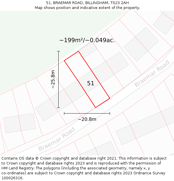 51, BRAEMAR ROAD, BILLINGHAM, TS23 2AH: Plot and title map