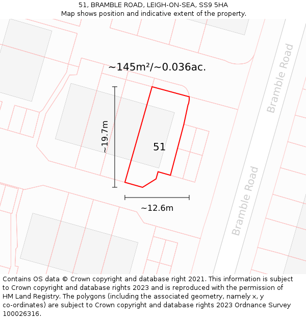 51, BRAMBLE ROAD, LEIGH-ON-SEA, SS9 5HA: Plot and title map