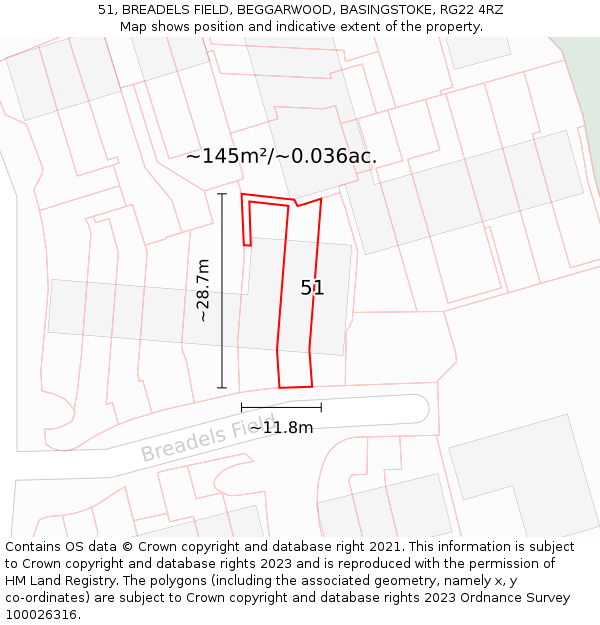 51, BREADELS FIELD, BEGGARWOOD, BASINGSTOKE, RG22 4RZ: Plot and title map