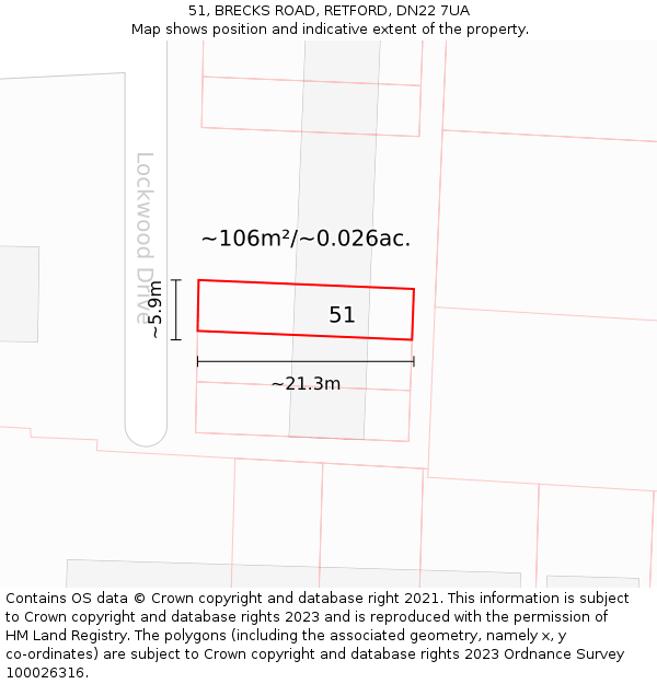 51, BRECKS ROAD, RETFORD, DN22 7UA: Plot and title map
