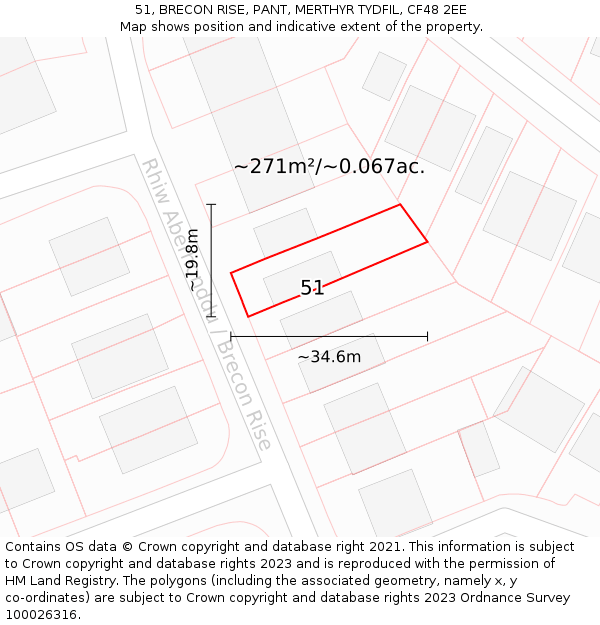 51, BRECON RISE, PANT, MERTHYR TYDFIL, CF48 2EE: Plot and title map