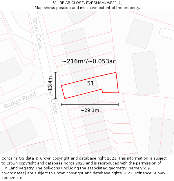 51, BRIAR CLOSE, EVESHAM, WR11 4JJ: Plot and title map