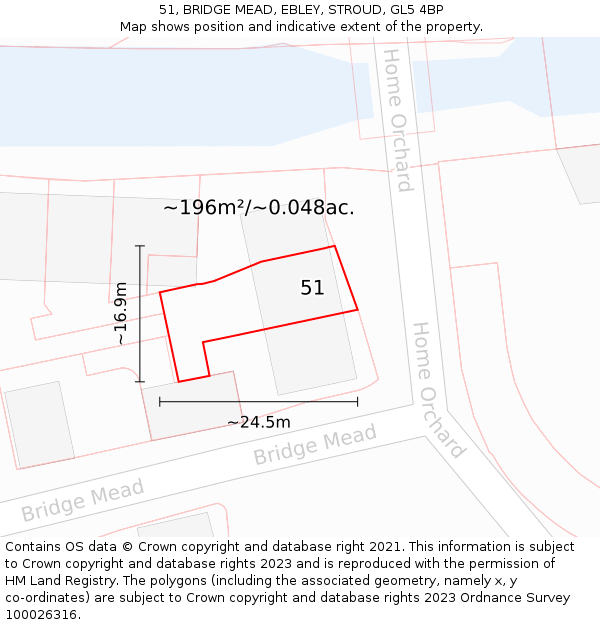 51, BRIDGE MEAD, EBLEY, STROUD, GL5 4BP: Plot and title map