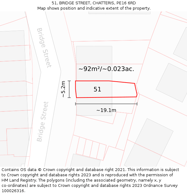 51, BRIDGE STREET, CHATTERIS, PE16 6RD: Plot and title map