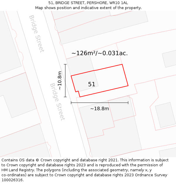 51, BRIDGE STREET, PERSHORE, WR10 1AL: Plot and title map