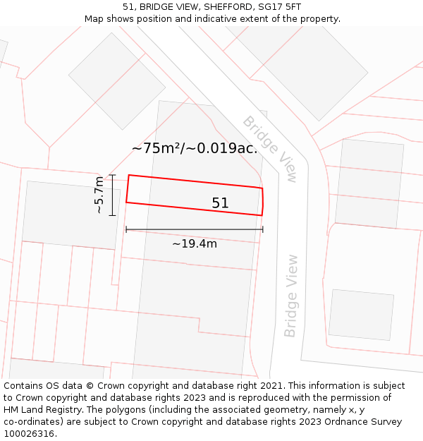 51, BRIDGE VIEW, SHEFFORD, SG17 5FT: Plot and title map