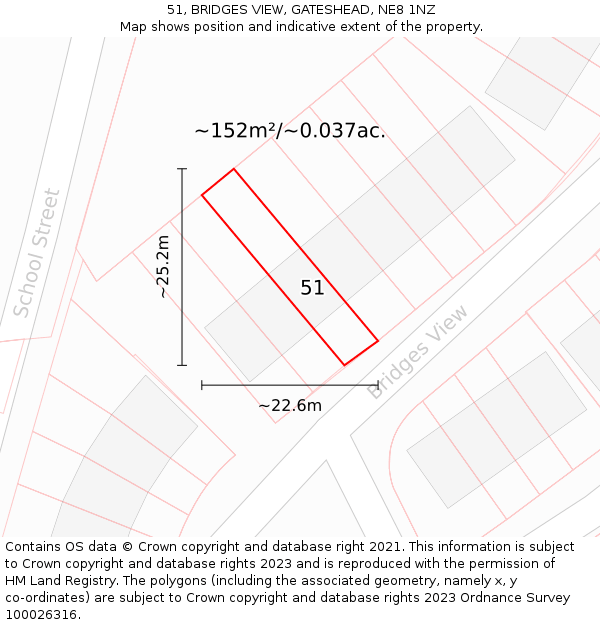 51, BRIDGES VIEW, GATESHEAD, NE8 1NZ: Plot and title map