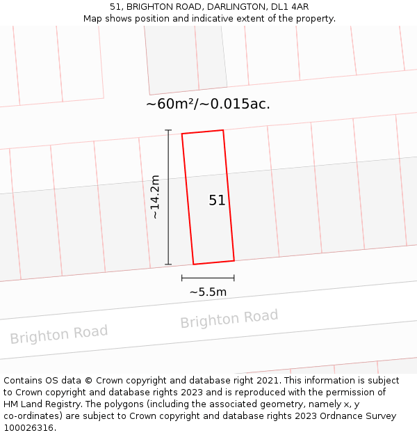 51, BRIGHTON ROAD, DARLINGTON, DL1 4AR: Plot and title map