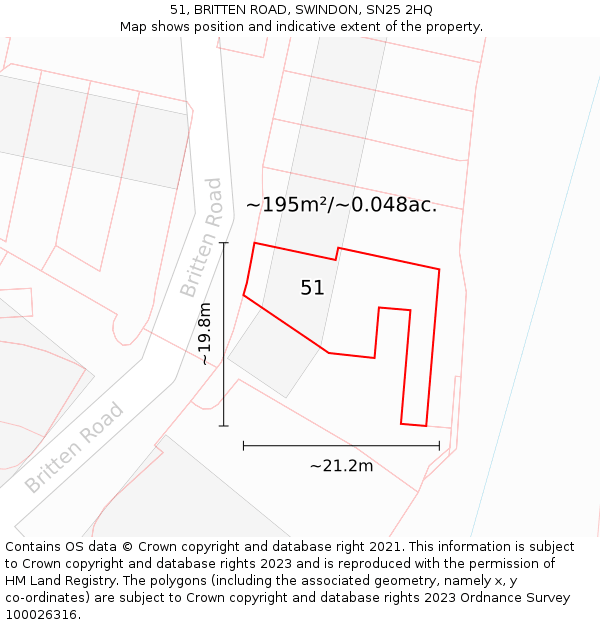 51, BRITTEN ROAD, SWINDON, SN25 2HQ: Plot and title map