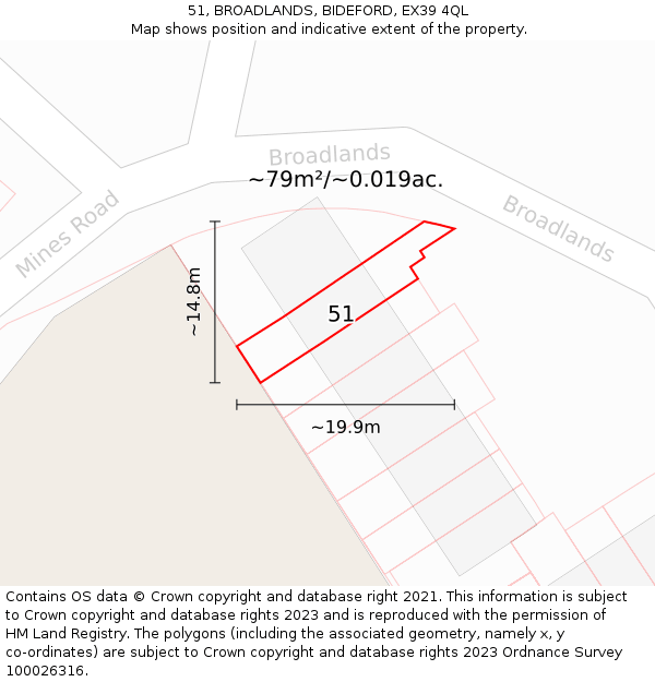 51, BROADLANDS, BIDEFORD, EX39 4QL: Plot and title map