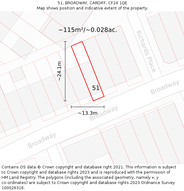 51, BROADWAY, CARDIFF, CF24 1QE: Plot and title map