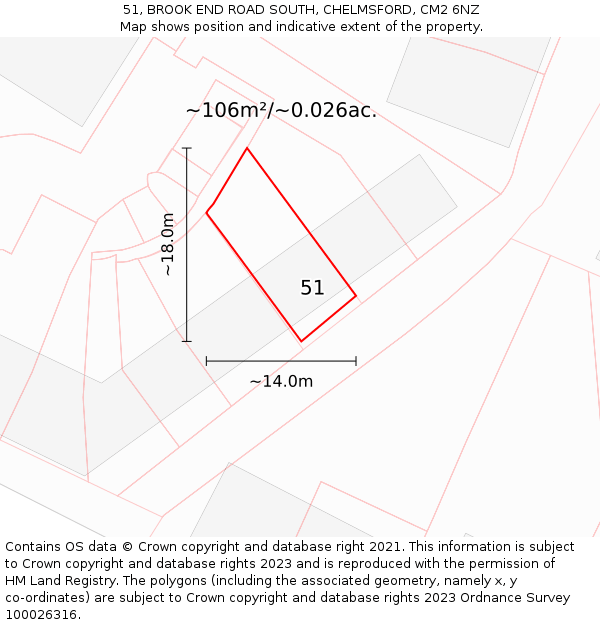 51, BROOK END ROAD SOUTH, CHELMSFORD, CM2 6NZ: Plot and title map