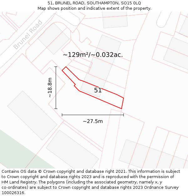 51, BRUNEL ROAD, SOUTHAMPTON, SO15 0LQ: Plot and title map