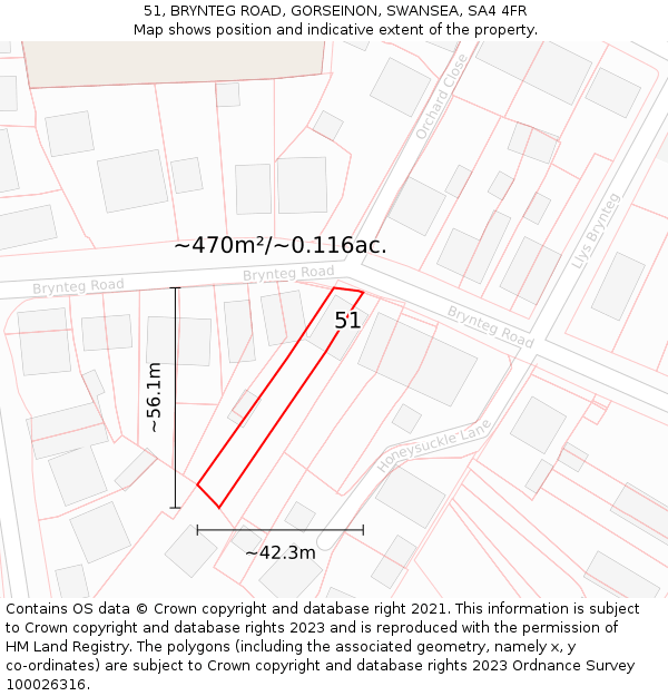 51, BRYNTEG ROAD, GORSEINON, SWANSEA, SA4 4FR: Plot and title map