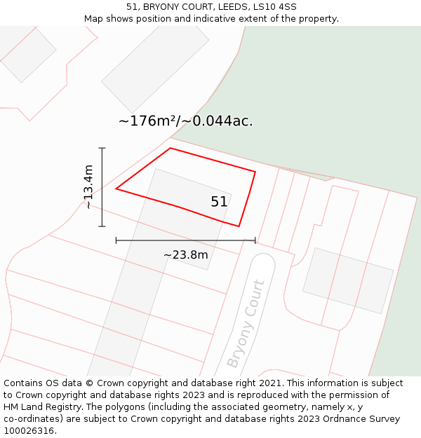 51, BRYONY COURT, LEEDS, LS10 4SS: Plot and title map
