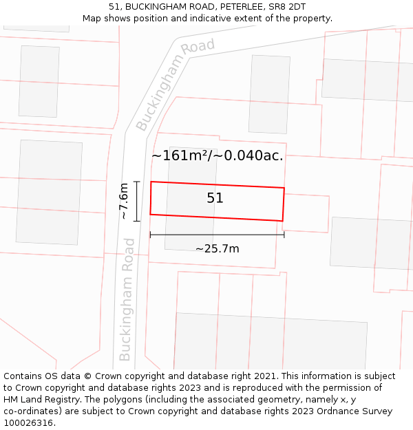 51, BUCKINGHAM ROAD, PETERLEE, SR8 2DT: Plot and title map