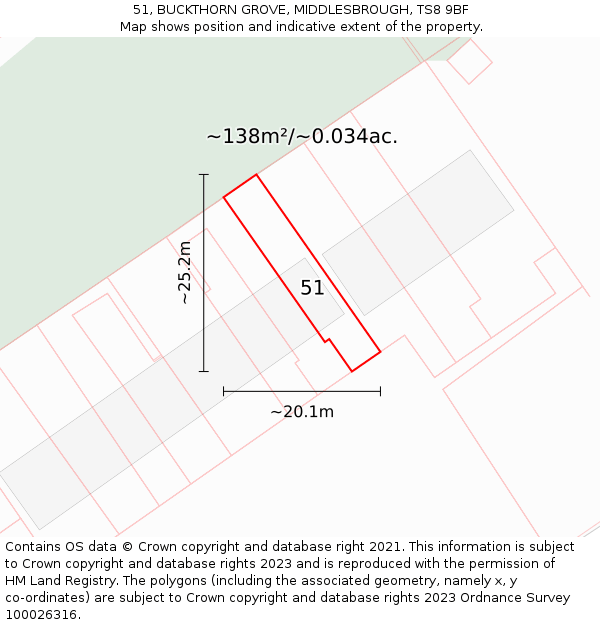 51, BUCKTHORN GROVE, MIDDLESBROUGH, TS8 9BF: Plot and title map