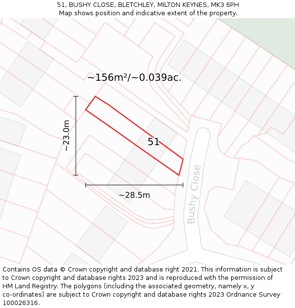 51, BUSHY CLOSE, BLETCHLEY, MILTON KEYNES, MK3 6PH: Plot and title map