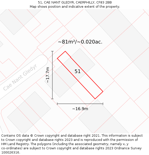 51, CAE NANT GLEDYR, CAERPHILLY, CF83 2BB: Plot and title map