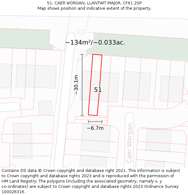 51, CAER WORGAN, LLANTWIT MAJOR, CF61 2SP: Plot and title map