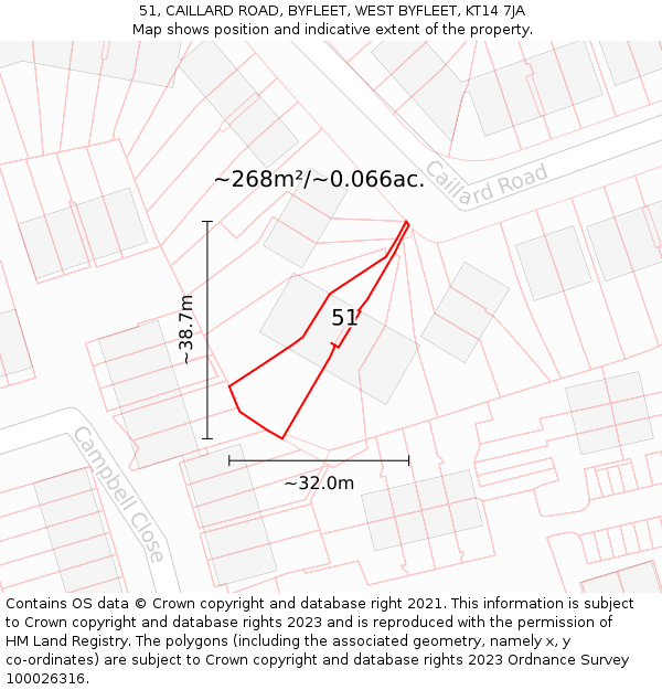 51, CAILLARD ROAD, BYFLEET, WEST BYFLEET, KT14 7JA: Plot and title map