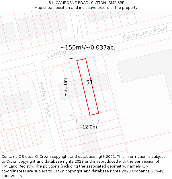 51, CAMBORNE ROAD, SUTTON, SM2 6RF: Plot and title map