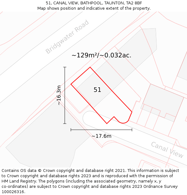 51, CANAL VIEW, BATHPOOL, TAUNTON, TA2 8BF: Plot and title map