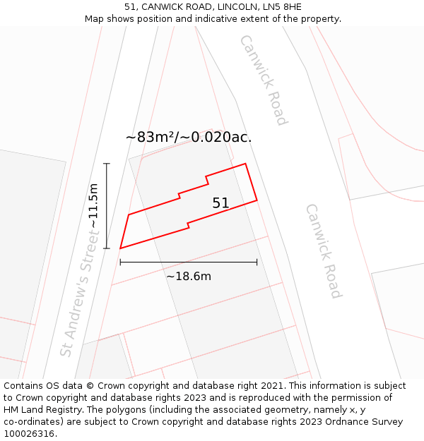 51, CANWICK ROAD, LINCOLN, LN5 8HE: Plot and title map