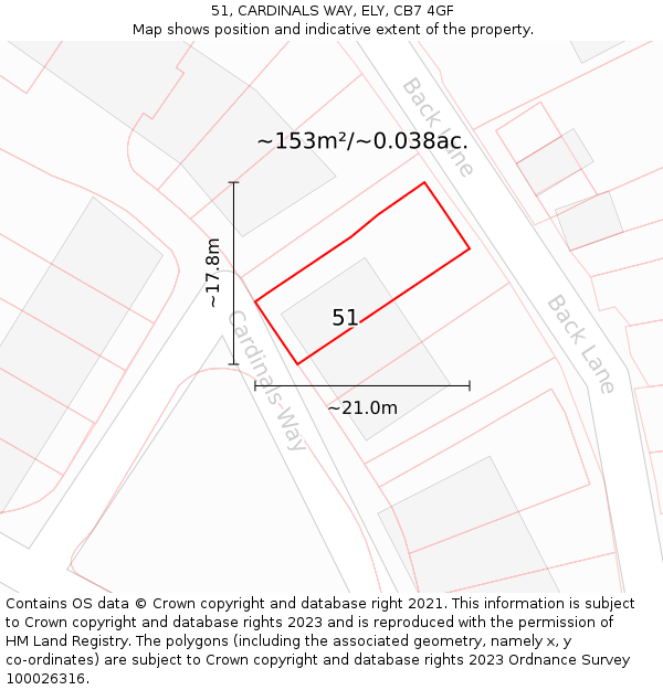 51, CARDINALS WAY, ELY, CB7 4GF: Plot and title map