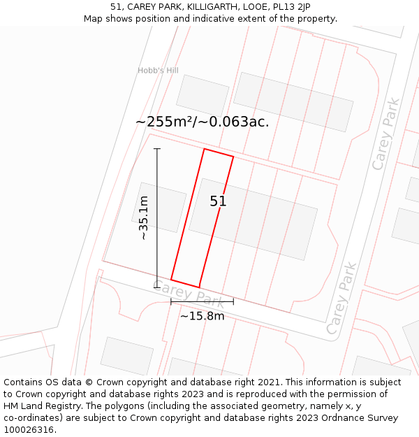 51, CAREY PARK, KILLIGARTH, LOOE, PL13 2JP: Plot and title map