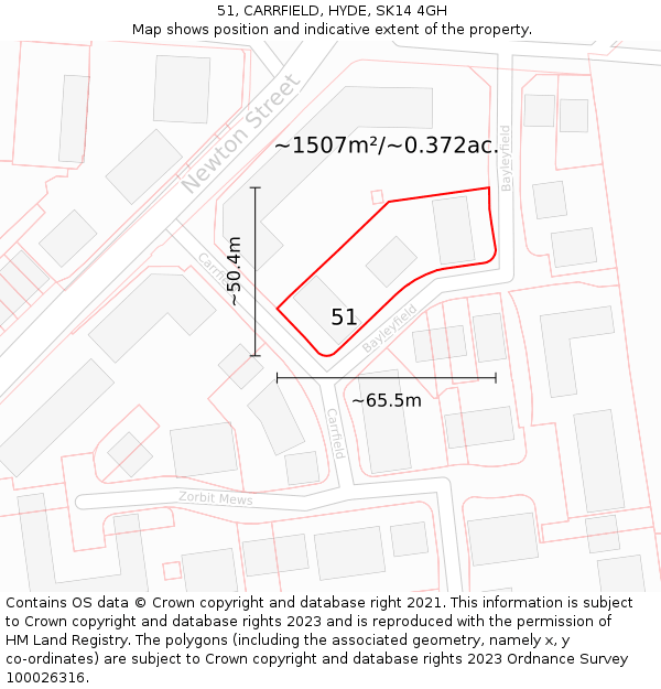 51, CARRFIELD, HYDE, SK14 4GH: Plot and title map