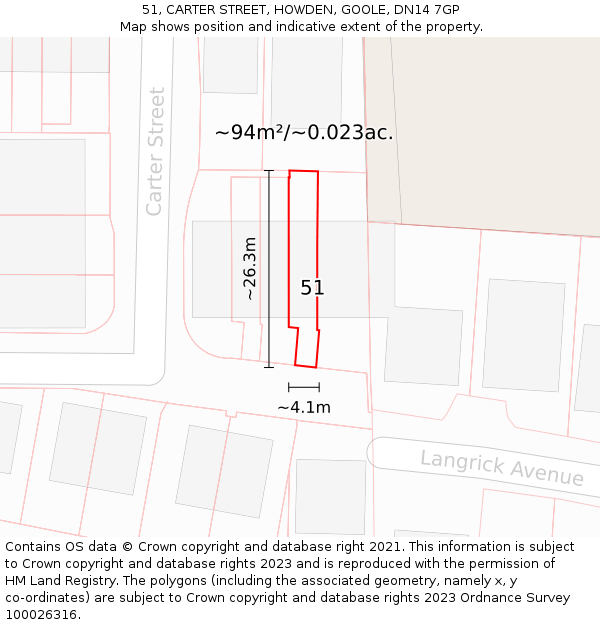 51, CARTER STREET, HOWDEN, GOOLE, DN14 7GP: Plot and title map
